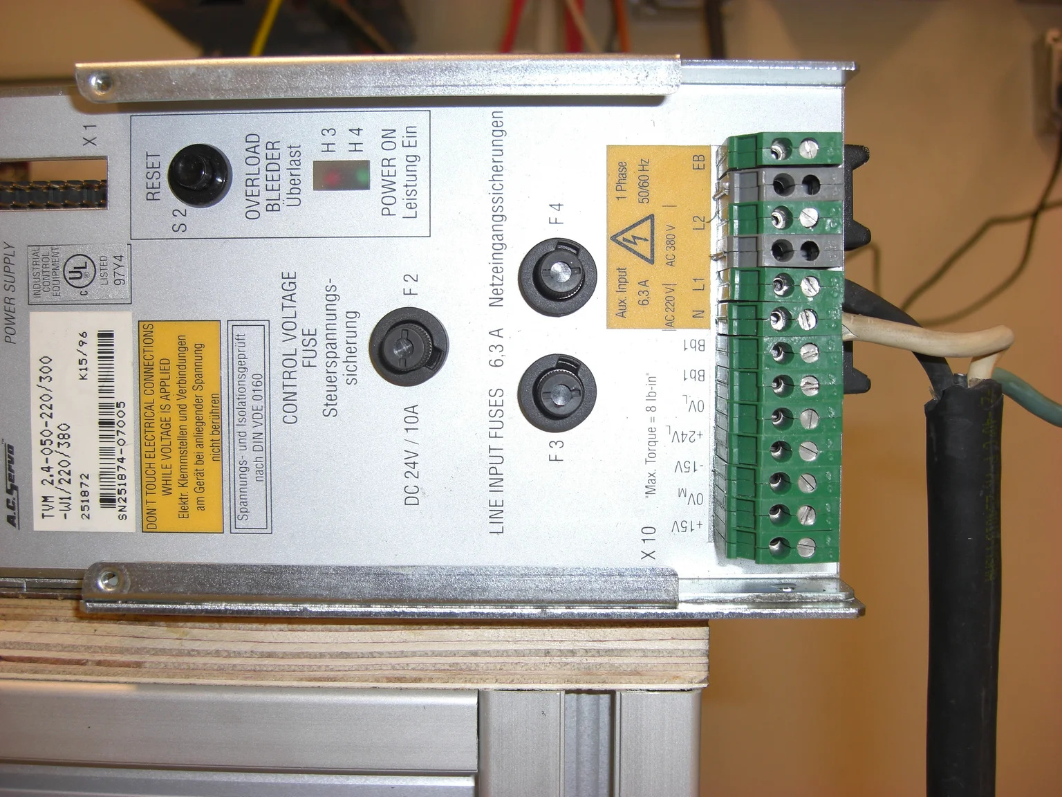 Litco TVM2.4-050-220/300-W1/220/380 front-panel reference with its full nameplate and terminals visible